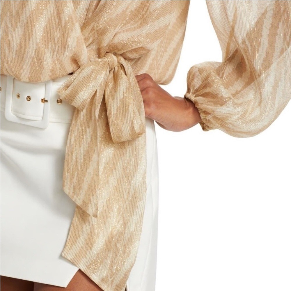NWT Ramy Brook Lupita Wrap Top Blouse Silk Gold Metallic Elegant Size XL - Picture 5 of 8